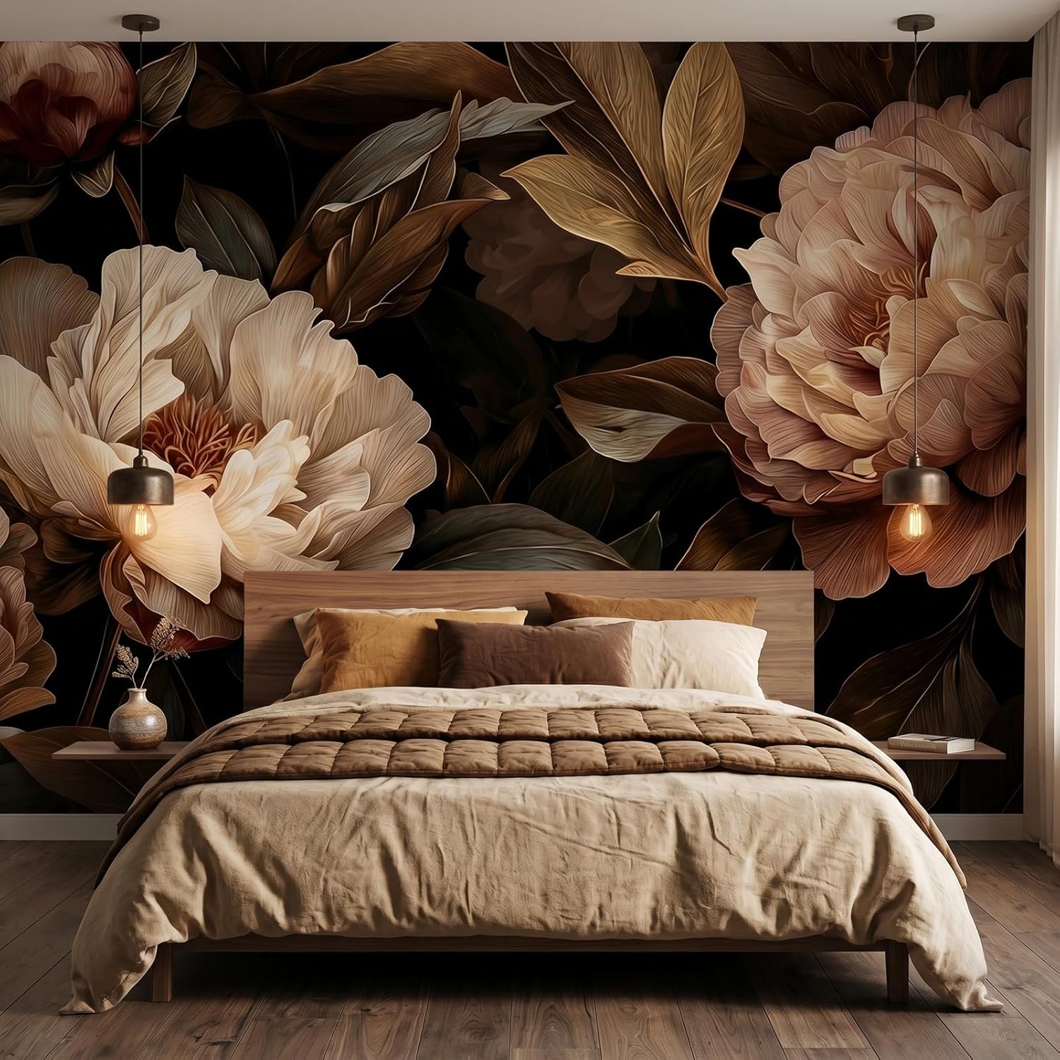 Interior Design Modern - لوحة جدارية أنيقة بنقش زهور الفاوانيا،