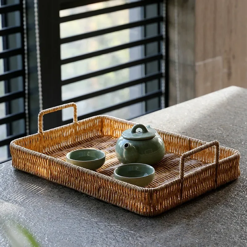 Rattan Tray Handle - صينية تخزين بلاستيكية مع مقبض تقليد
