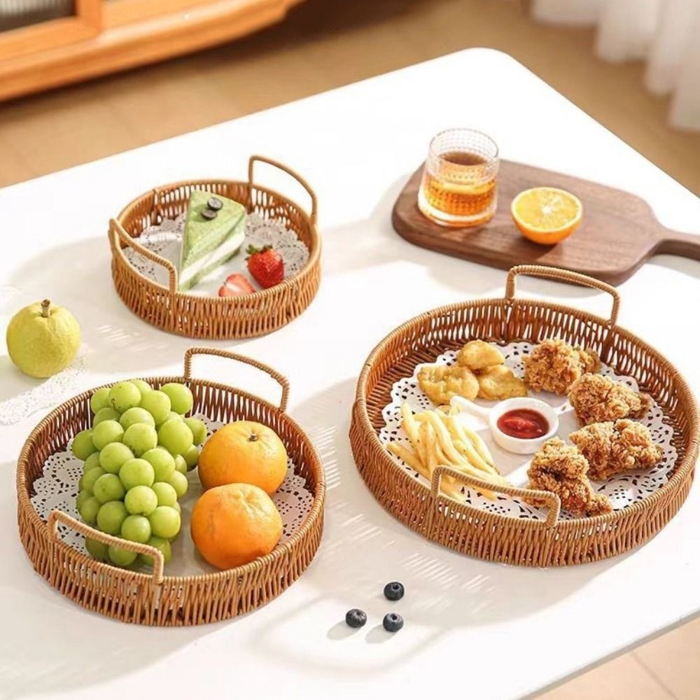 Rattan Tray Handle - سلة تخزين كبيرة السعة من البلاستيك