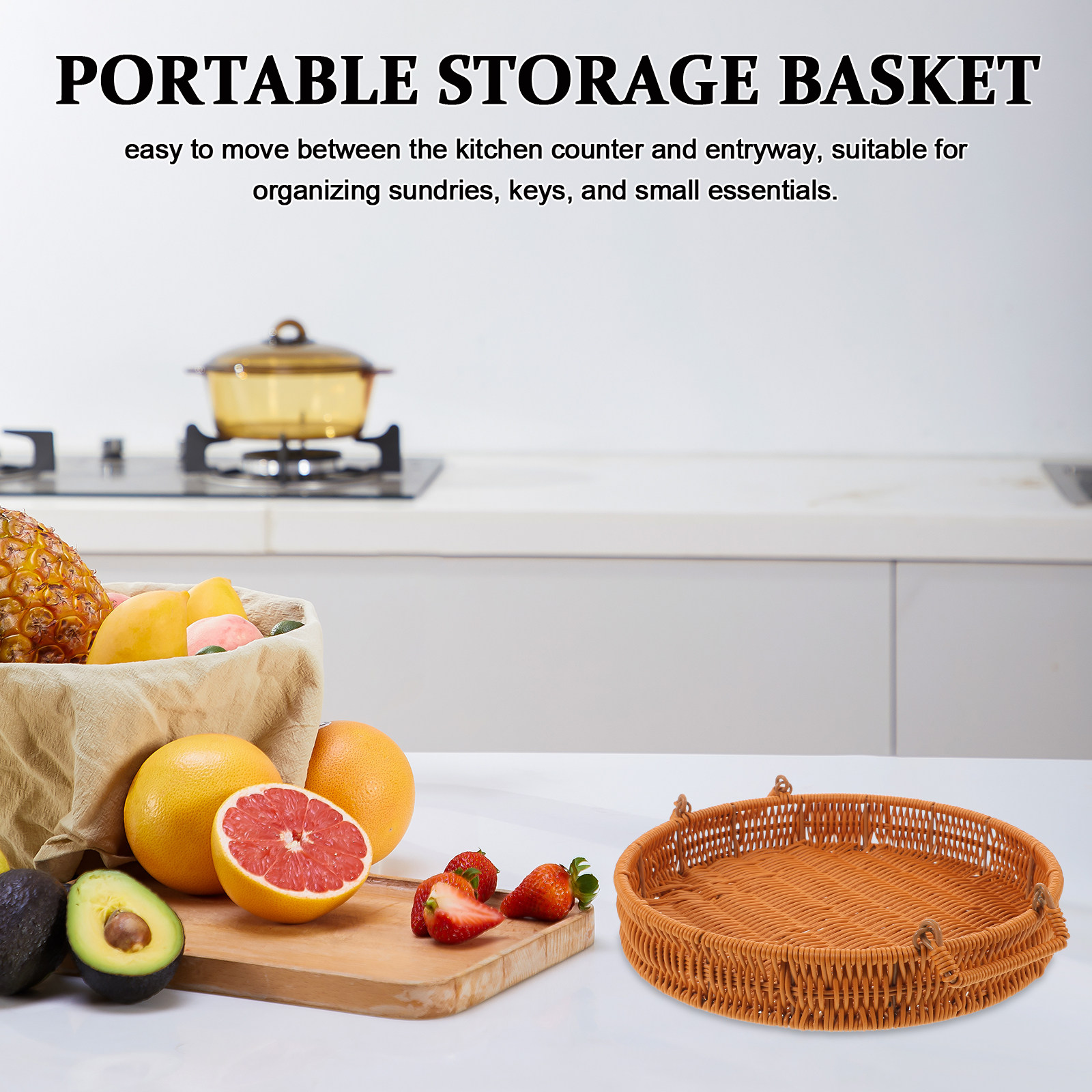 Rattan Tray Handle - سلة تخزين مستديرة مصنوعة يدويًا من