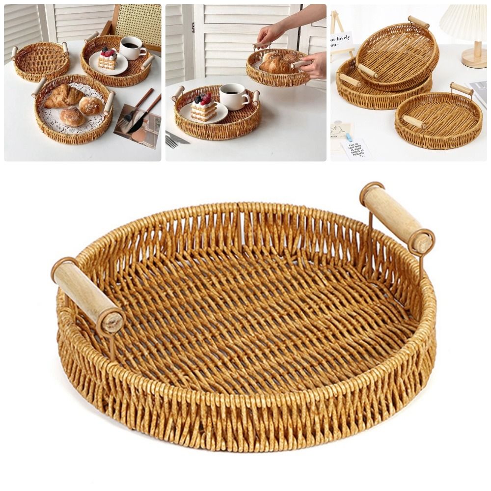 Rattan Tray Handle - صينية تخزين طعام منسوجة يدويًا من