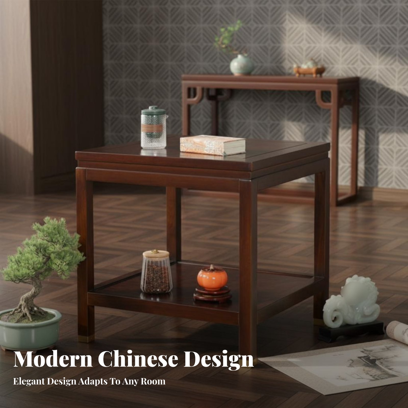 Interior Design Modern - طاولة مربعة ذات مستويين بتصميم بسيط،