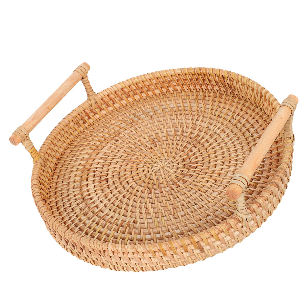 Rattan Tray Handle - صينية تقديم دائرية يدوية الصنع من