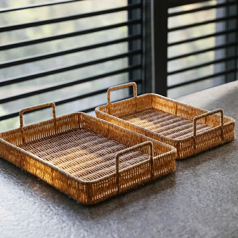 صينية تخزين بلاستيكية مع مقبض  - مراجعة Rattan Tray Handle وسعره