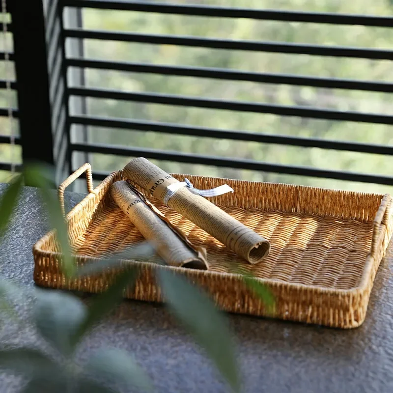 صينية تخزين بلاستيكية مع مقبض  - مراجعة Rattan Tray Handle وسعره