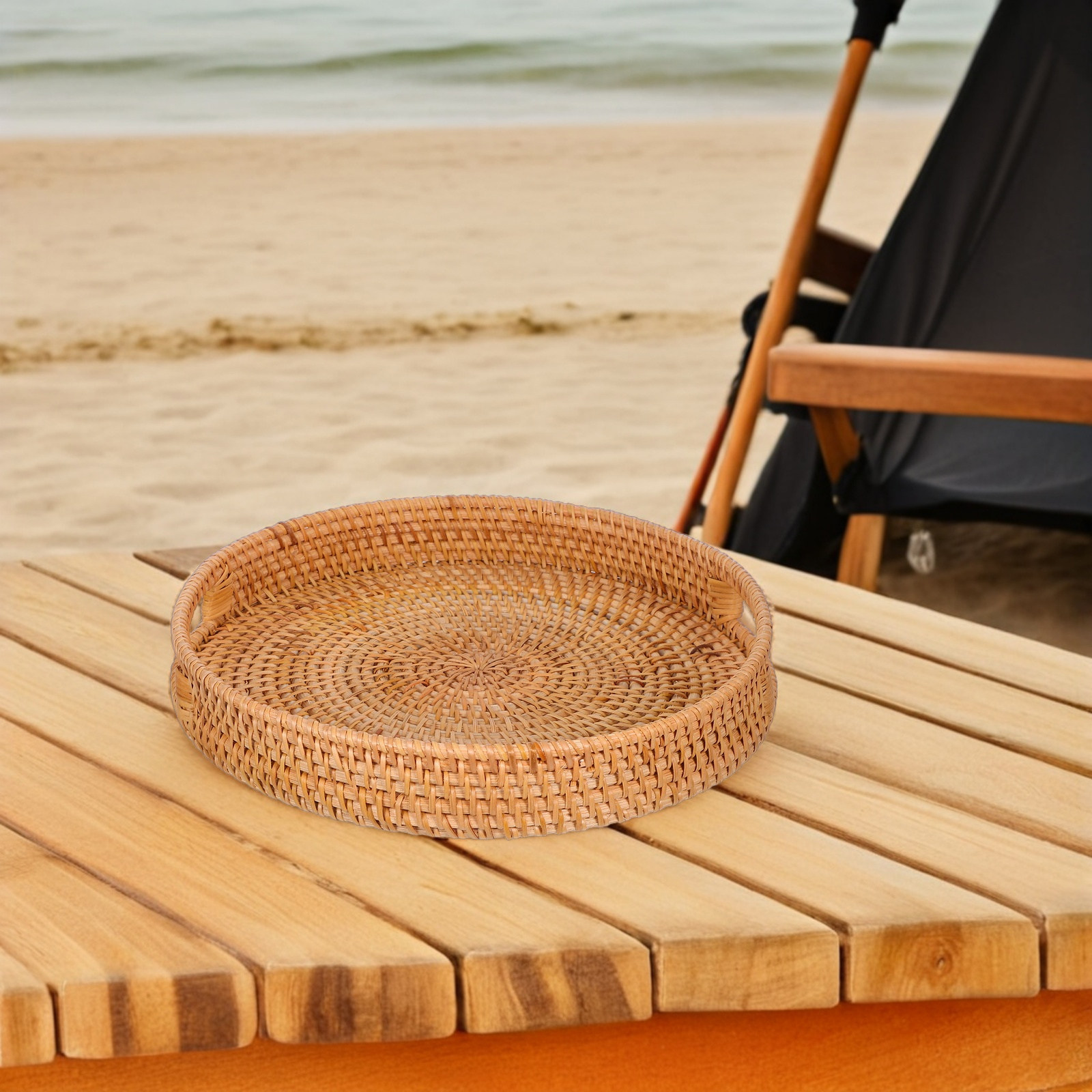 صينية تقديم كبيرة مستديرة من ا - مراجعة Rattan Tray Handle وسعره