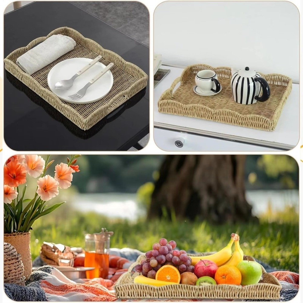صينية تخزين منسوجة من الراتان  - مراجعة Rattan Tray Handle وسعره