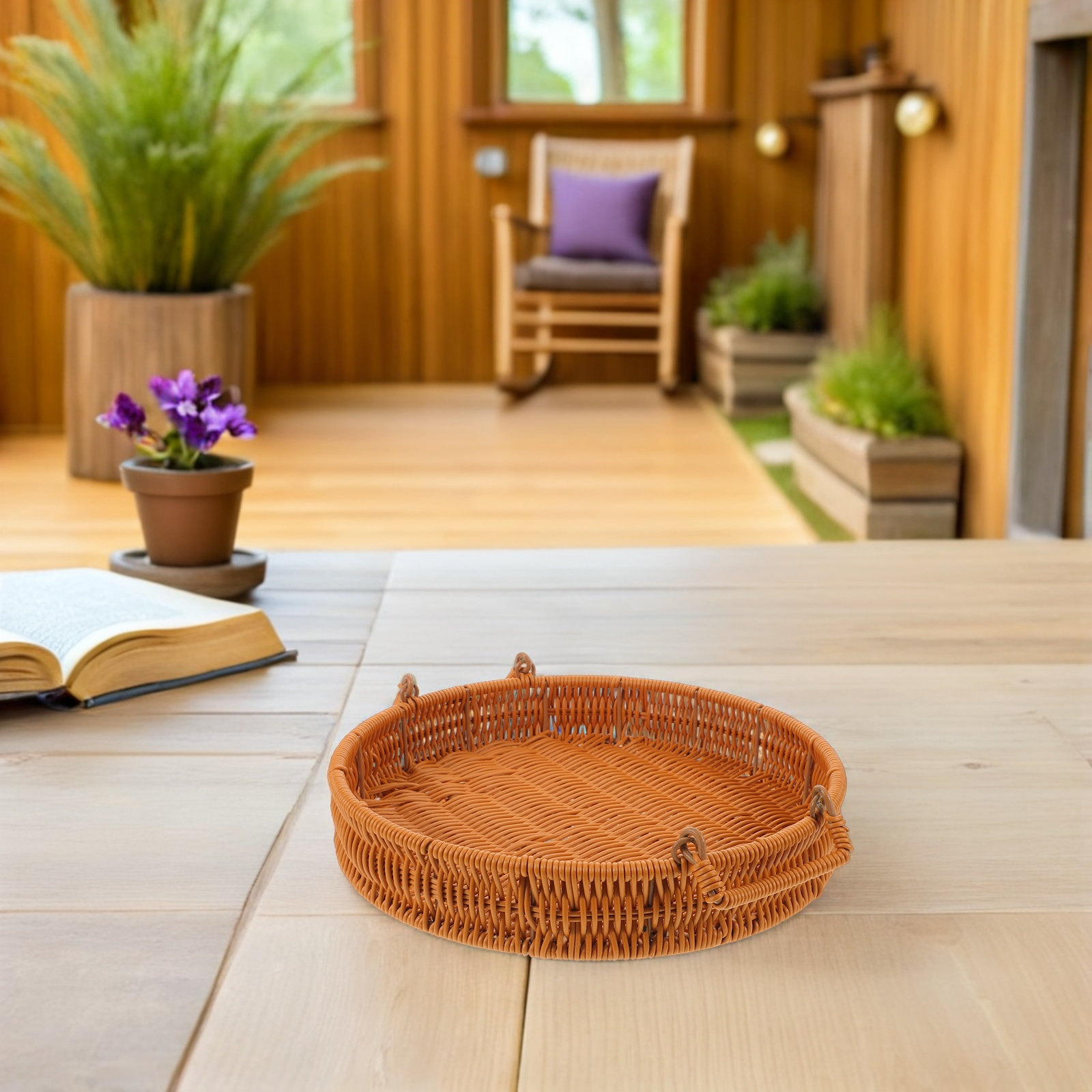 سلة تخزين مستديرة مصنوعة يدويً - مراجعة Rattan Tray Handle وسعره
