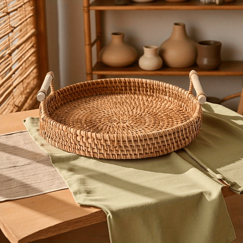 صينية مستديرة مصنوعة يدويًا من - مراجعة Rattan Tray Handle وسعره