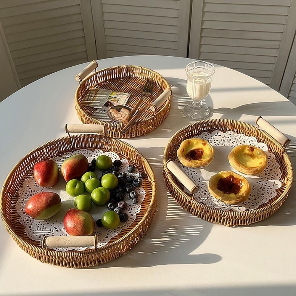 صينية تخزين طعام منسوجة يدويًا - مراجعة Rattan Tray Handle وسعره