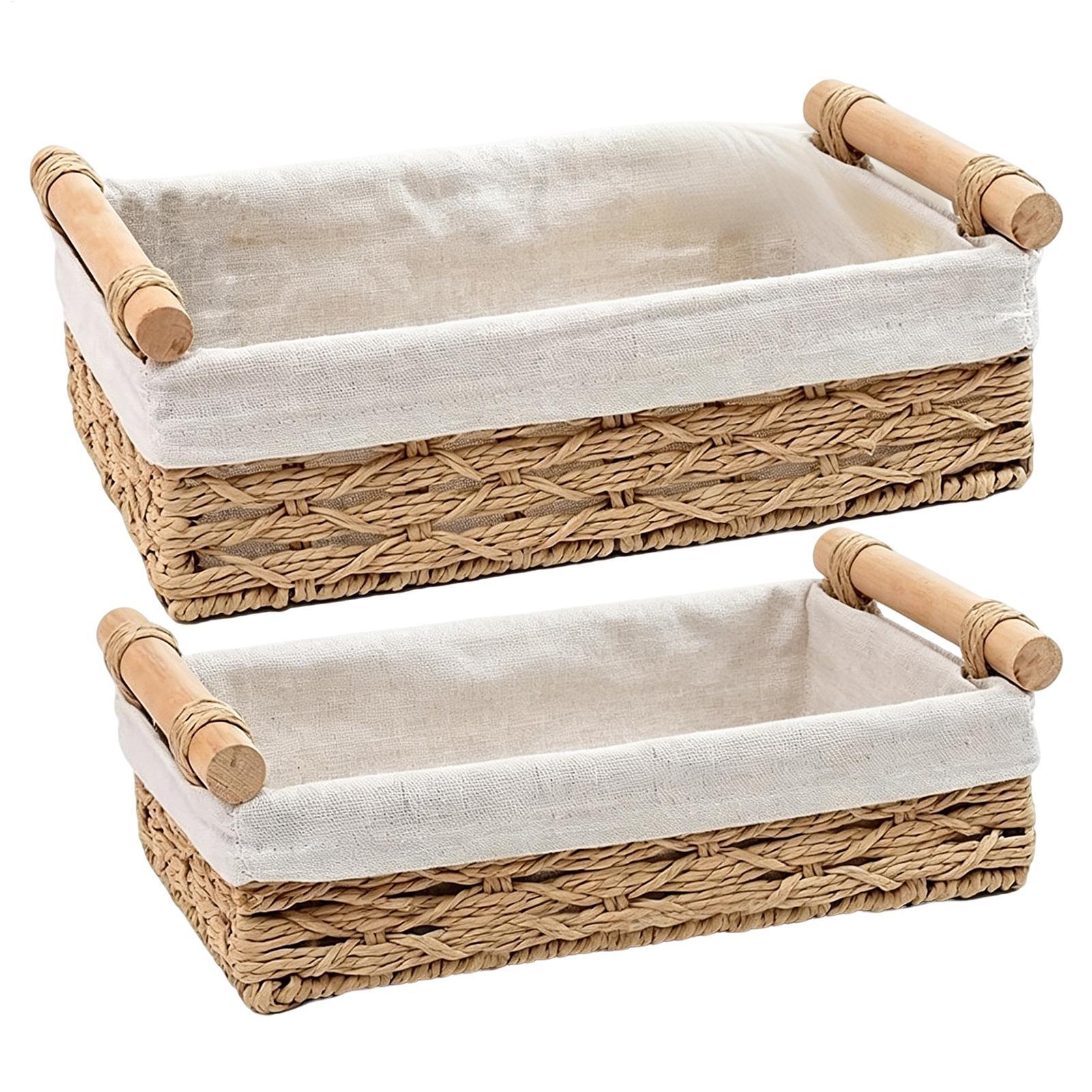 سلة تخزين بمقابض وبطانات داخلي - مراجعة Rattan Tray Handle وسعره