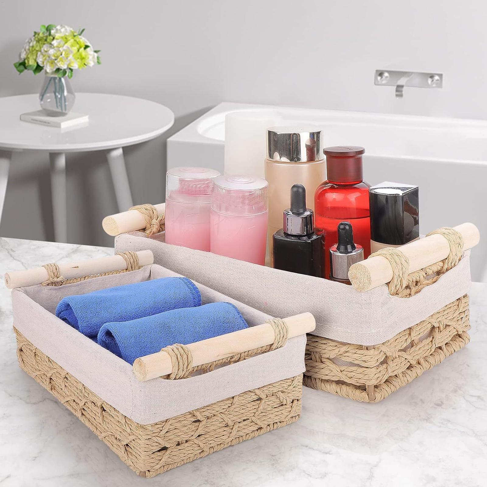 سلة تخزين بمقابض وبطانات داخلي - مراجعة Rattan Tray Handle وسعره