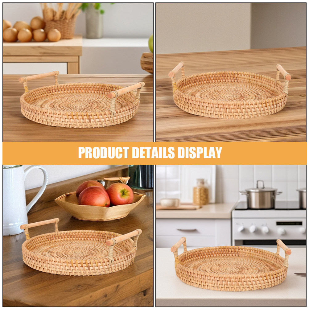 صينية تقديم دائرية يدوية الصنع - مراجعة Rattan Tray Handle وسعره
