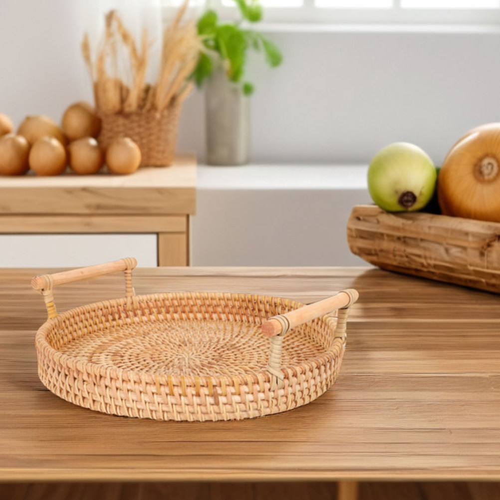 صينية تقديم دائرية يدوية الصنع - مراجعة Rattan Tray Handle وسعره