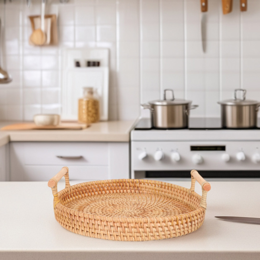 صينية تقديم دائرية يدوية الصنع - مراجعة Rattan Tray Handle وسعره